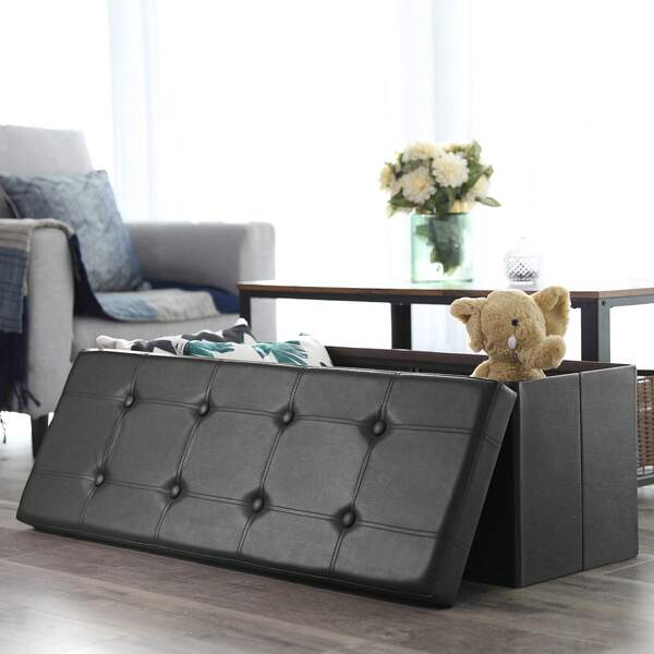 Storage Ottoman, Foldable Small Ottoman Foot Rest, 38 X 110 X 38 Cm, Cube Ottoman With Storage, Load Up To 300 Kg, For Living Room, Bedroom, Entryway, Slate Grey/Coffee Brown/Cloud White/Ink Black