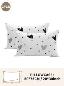 1pc/2pcs/4pcs Black And White Heart Pattern Pillow Cover Set (Pillow Inner Not Included), Soft & Comfortable, Suitable For All Seasons