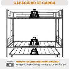 FABATO Litera Base Cama Individual - Base de Cama Individual de Metal 3 en 1 - Convierte en 2 Camas Individuales para Recamaraás Cama Canguro Individual con Ruedas (Gris) - gris - Ver 11