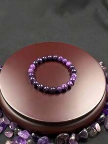 Handmade Natural Amethyst Gemstone Stretch Bracelet - , Stress, Mental Balance And Communication Enhancer - Purple Beaded Design, Perfect Gift For Men And Women, Anxiety Jewelry |   Serenity Jewelry |   Flexibility Stretch Bracelet - 紫色 - 查看 4