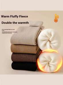 男女款舒适毛绒冬季袜子 - 加厚羊毛，保暖，柔软，有弹性，防臭，单色，涤纶混纺，针织，适合瑜伽和雪地靴