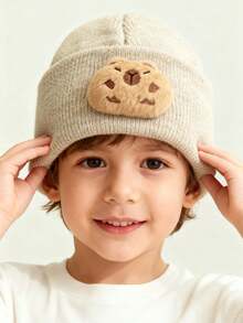 【婴儿针织帽】1顶可爱3D小水豚装饰针织婴儿帽，时尚柔软，保暖日常佩戴，适合4岁及以下儿童/婴儿秋冬季佩戴。 - 彩色 - 查看 2