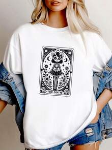 180g pure Cotton The Goth Tarot Card SVG PNG, Goth Girl Skeleton Sublimation Design, Witchy Vibes Gothic T-Shirt  SVG Cut File, Tarot Digital Download women Stretched Unisex female graphic Top For Everyday Wear T-Shirt For Women Casual Casual Breathable - Blanco - Ver 1