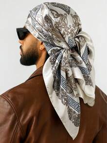 1条90厘米宽黑色金巴洛克印花缎面方巾，大号头巾，适合嘻哈、街头服饰，是生日、节日、派对、旅行、街头时尚的理想礼物 - 彩色 - 查看 7