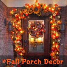 1Pack Artificial Fall Garland With Lights Fall Decorations For Home Maples Leafed Fall Lights Wall Hing Autumu Harvest Thanksgiving Halloween Christmas Decor Indoor Outdoor Home Party Decor Home Decor Halloween Decor Room Decor
