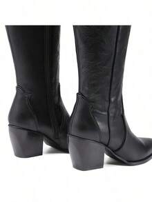 Women's Cowboy Riding Western Knee High Boots Pull On Zipper Chunky Heels Pointed Toe Embroidered Cowgirl Outdoor Boots  Winter Shoes - màu đen - Xem 4