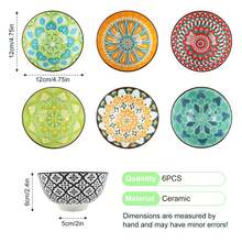 6 Pcs Colorful Ceramic Rice Bowl Set,10 Oz 4.75'' Porcelain Kitchen Dessert Soup Serving Bowls For Snack Salad Ice Cream Pasta Cereal,Microwave And Dishwasher - 彩色 - 查看 3