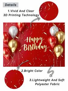 1 Stück rote und goldene "Alles Gute zum Geburtstag" Fotografie Hintergründe mit Glitzersternen, Luftballons, goldenem Band, Party Banner 150 x 100 cm / 210 x 150 cm / 270 x 180 cm Foto Hintergrund für Innen- und Außenbereich, Babyparty Dekoration