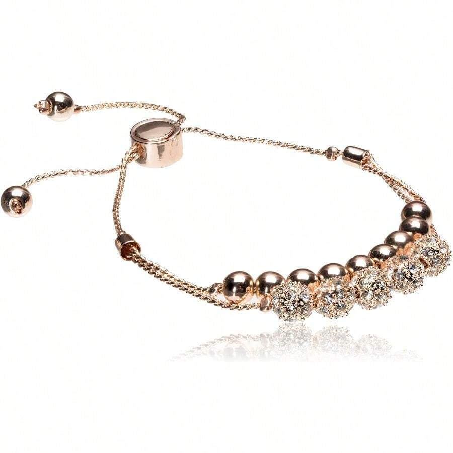 Womens Double Row Round Bead And Fireball Slider Bracelet