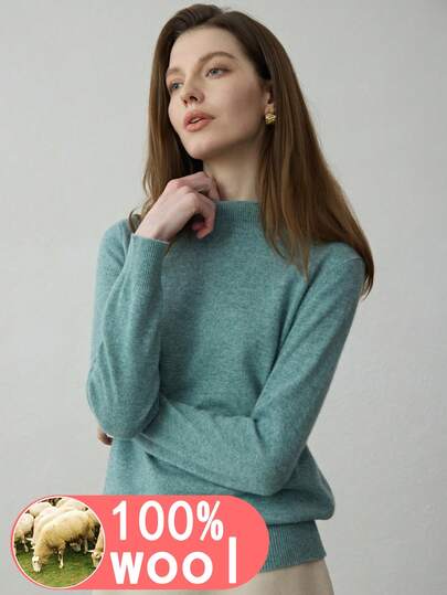 Casual Solid Color Stand Collar Sweater, Autumn/Winter