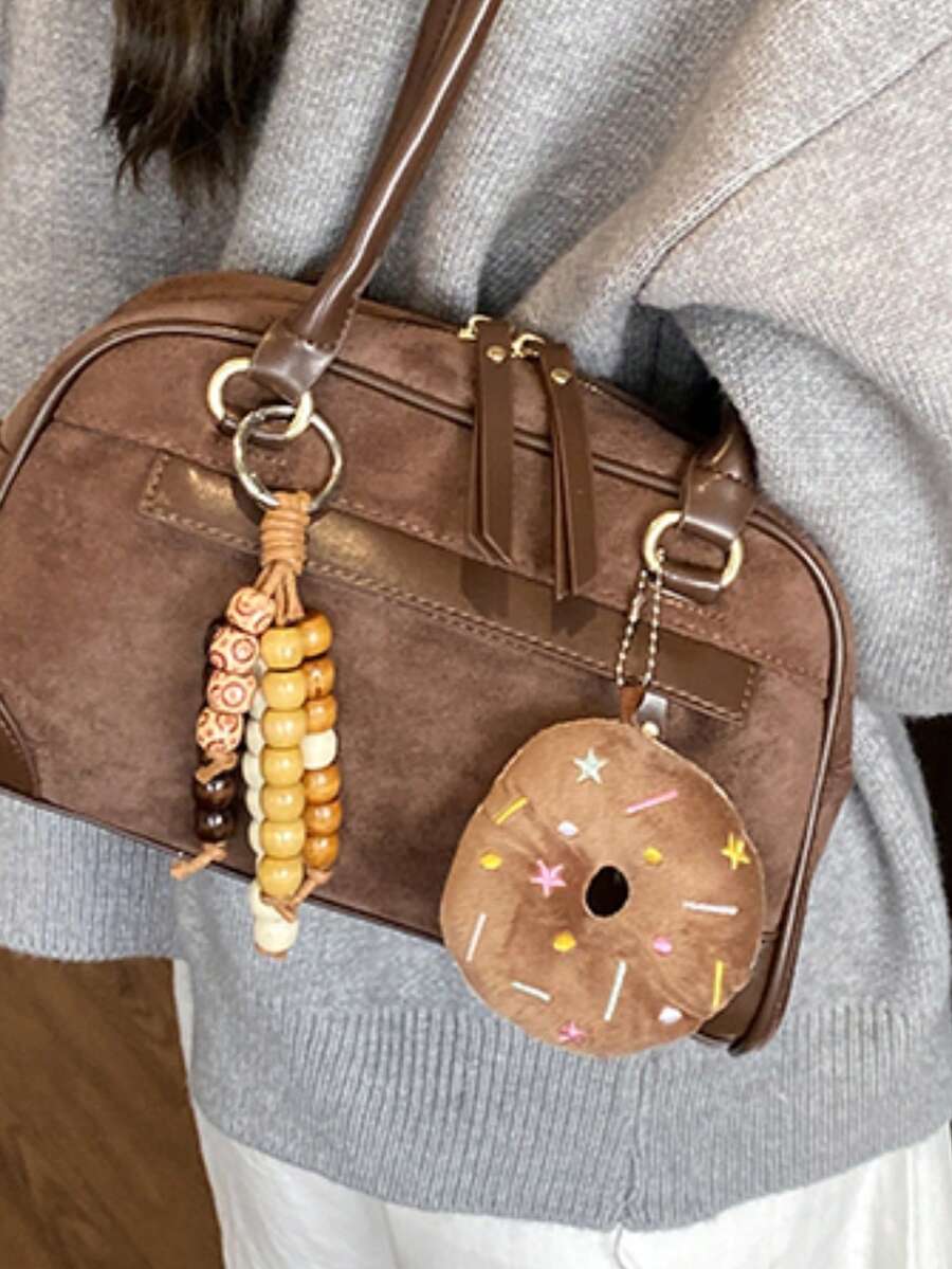 Conjunto de 2 chaveiros, pingentes para bolsas, decoração de donuts, enfeites boêmios com miçangas, pulseira com nó de corda, ideal para mulheres e meninas, perfeito para o escritório, escola e como presente. Acessórios para carro em dois estilos diferentes para mulheres.