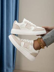 Women's Casual Low-Top Sneakers, Comfortable, Fashionable, Breathable, Soft Sole, Lightweight, Daily Wear, Skateboard Shoes - White Rice - View 4