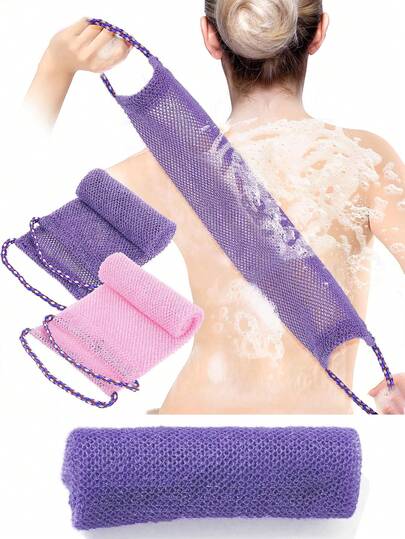 Pulling Rope Back Exfoliating Scrub Towel, Exfoliating Back Washing Shower Long Shower Sponge With Loofah Cloth, Women's And Men's Shower Accessories, Shower Tools Used During Showering, Shower Accessories For Deep Cleaning Of Men's And Women's Skin.