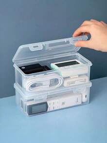 4/3/2/1 pezzi Scatola di stoccaggio in plastica trasparente di grande capacità con coperchio a ribalta - Organizer da scrivania durevole e impilabile per custodie per telefoni, elettronica, cancelleria e piccoli oggetti - Stile moderno, facile da usare, organizer per cancelleria | Design trasparente elegante | Design impilabile, organizer per lo stoccaggio