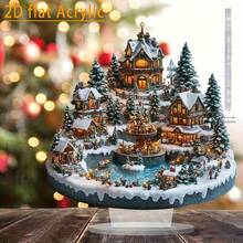 Acrylic Christmas Village Desktop Decor - Charming Holiday Ornament Suitable For Home, Cafe, Office Desk And Bedroom