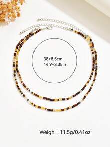 1 Set Of 2pcs Handmade Beaded Necklace Set, Vintage Elegant Design With Brown Rice Beads, Suitable For Women's Daily, Vacation, And Party Wear (Bead Positions Random)