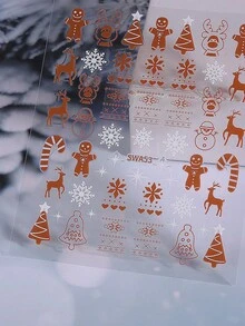 2 pièces Autocollants d'ongles avec motifs de bonhomme en pain d'épices marron, sapin de Noël, flocon de neige, cerf, canne. Motifs de dessins animés mignons et brillants. Décalcomanies adhésives pour manucure et décoration d'ongles pour femmes et filles, pour les designs d'ongles du Nouvel An - Multicolore - Voir 7