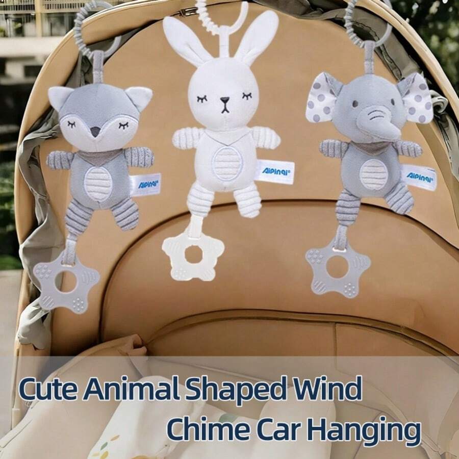 1件裝卡通動物活動掛飾，適用於男女款嬰兒提籃、嬰兒推車，風鈴吊飾安撫娃娃，適合新生兒禮物