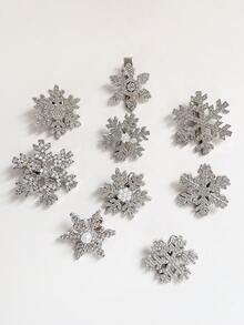 20个女士银色雪花仿珍珠发夹，水钻冬季氛围发饰，鳄鱼夹刘海发夹，优雅日常及圣诞雪花发饰，新年必备，派对造型，头部配饰，发夹 - 銀色 - 查看 5