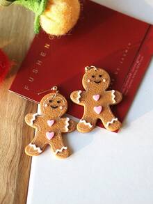 1 par de pendientes de arcilla polimérica de Navidad para mujeres, joyería hecha a mano para días festivos con diseños de hombre de jengibre, casa de nieve, lazo y flor, pendientes colgantes festivos, accesorios de declaración lindos para fiestas, idea de regalo para Navidad, joyería elegante de temporada en rojo y blanco