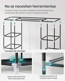 SONGMICS Armario de Tela, Armario Ropero con Cubierta de Tela no Tejida, 45 x 150 x 175, 12 Compartimentos, Marco de Metal, Armario de Dormitorio, Gris LSF03G - Negro - Ver 9