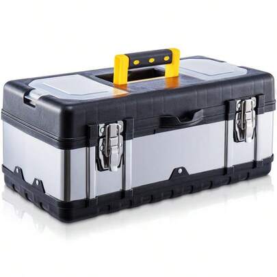 ToolBox Storage 17 Inch Stainless Steel Portable Toolbox With Metal Dual Latch Tray Storage Case