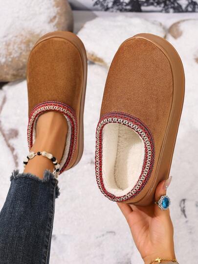 Zapatillas de casa con suela gruesa y cálida de encaje, zapatillas de pareja antideslizantes y esponjosas, adecuadas para el posparto, zapatillas de mujer de otoño/invierno, zapatillas esponjosas, zapatillas de Navidad para mujer, botas de tobillo para mujer, botas de nieve para mujer, botas de estilo marrón para mujer, zapatos de vacaciones - regalos de vacaciones, San Valentín, regalos de Ramadán, vacaciones, artículos esenciales de vacaciones