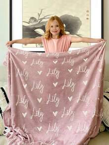 1pc Custom Pink Bow Personalized Name Kids Blanket, Watercolor Bow Pattern Feature, Soft Flannel Material, Ideal For Girls' Room Decor, Gift For Girl, Birthday Gift, Boho Nursery - Multicolor - View 11