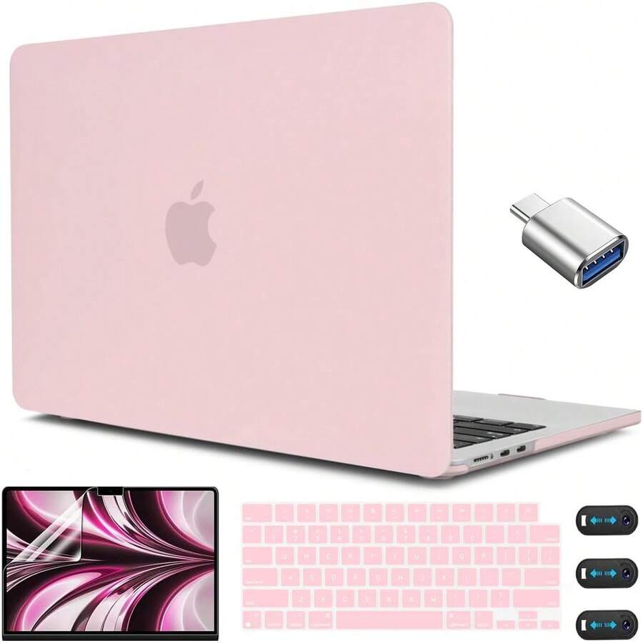 CISSOOK For MacBook Air 13.6 M4 M3 M2 Case 2025 2024 2022 Release, Plastic Hard Shell & Keyboard Cover & USB Adapter For MacBook Air 13.6 Inch A3240 A3113 A2681, Baby Pink - Air13.6吋-淺粉紅色 - 查看 1
