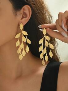 1 par de pendientes colgantes con hoja de textura exagerada y con efecto vintage, pendientes de hoja de metal con textura adecuados para uso diario, vacaciones y fiestas de mujeres