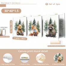 3 buc/set poster pe pânză cu animale din pădure pentru camera copiilor, decor de perete pentru camera copiilor, cadou pentru petrecerea de baby shower, artă pentru camera copiilor, animale din pădure, animale în acuarelă, urs, vulpe, raton, potrivit pentru decorul casei, decorul camerei, decorul dormitorului, decorul camerei de zi, decorul băii, decorul de perete, artă de perete opțională cu ramă