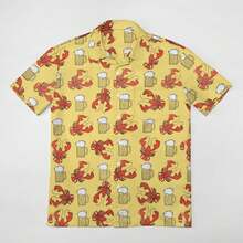 Men's Novelty Button Up Shirt Funky Short Sleeve Party Shirts Casual Hawaiian Beach Shirthalloween - 棕色,白色 - 查看 10