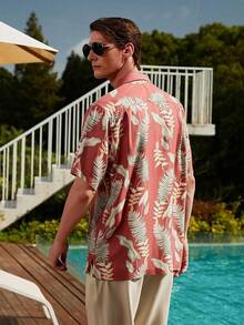 Men's Silk Hawaiian Floral Shirts Short Sleeve Button Down Casual Tropical Holiday Beach Shirtshalloween - Đỏ nhạt - Xem 8