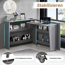 Faltbarer Schreibtisch Mit Rollen & Wireless Charger–2-In-1 Sideboard & Arbeitsplatz, 115*27*93 Cm Geschlossen, 95*51 Cm Tischfläche, Mit Regal & Anti-Kipp, Rollen Mit Bremse-Schreibtisch - Grey - View 5