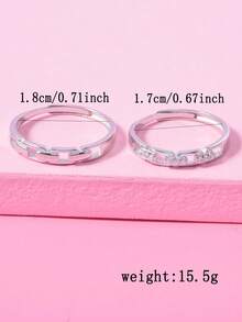 2 Peças Conjunto de Anéis de Moda Feminina com Elos de Corrente Incrustados de Cobre e Zircônia Cúbica, Geral Requintado e Minimalista, Adequado como Anéis de Casal ou Joias de Luxo Diárias