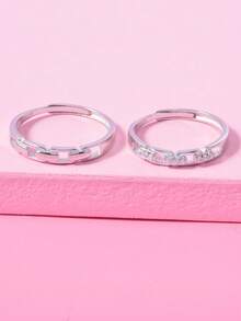 2 Peças Conjunto de Anéis de Moda Feminina com Elos de Corrente Incrustados de Cobre e Zircônia Cúbica, Geral Requintado e Minimalista, Adequado como Anéis de Casal ou Joias de Luxo Diárias