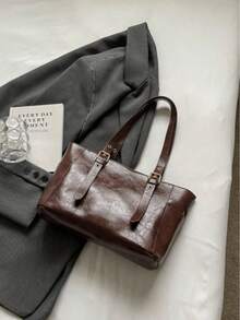 简约时尚大容量腋下托特包 - 咖啡 - 查看 7