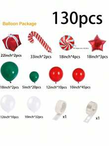130pcs Christmas Balloon Garland Arch Set, With Christmas Green, Red, White Candy Balloons, Gift Box Balloons, Red Star Balloons, Suitable For Christmas Party
