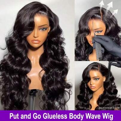 波浪卷鲍勃无胶假发，可穿戴，女士预剪无胶假发，5x5闭合假发，初学者无胶鲍勃假发，女士合成混合假发，天然黑色假发，初学者工厂批发