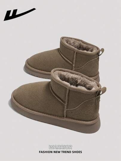 WARRIOR 1 Pair WARRIOR Women's Thick Sole Lace-Up Soft Bottom Snow Boots, Low-Top Outdoor Flat Shoes, Warm Winter Commuter Shoes, Round Toe Low Heel Non-Slip Solid Color Elegant Soft Bottom Hiking Shoes Suitable For Students Taking Graduation Photos, Women Low-Top Leather Snow Sports Shoes