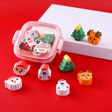 1 Box Christmas Erasers, Mini Transparent Storage Box, Student Prizes, Christmas Gifts, Cute Pattern Eraser Set - Multicolor - View 1