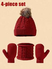 4件套儿童针织帽、围巾和手套。完美的秋冬防风保暖帽子套装。（适合0-3岁宝宝） - 彩色 - 查看 14