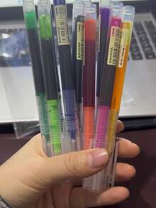 12pcs Colorful Liquid Ink Rollerball Pens, Large Capacity Quick-Drying Ballpoint Pens, 0.5mm Fine Point Pens For Students, Exams, And Note-Taking - Multicolor - View 2