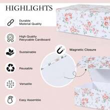 LFBOX Rose Floral Gift Box With Magnetic Lids 13.8x8.3x4.4 In, Large Bridesmaid Proposal Boxes, Rectangle Wedding Decorative Storage Box 1 Pack - MàuC - Xem 3