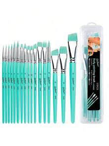 17pcs Professional Face Painting Brush Set, Nylon Bristles, Wooden Handle, Alcohol-Free, Embossed Flower Engraving, Oval Shaped, For Body & Face Artistry