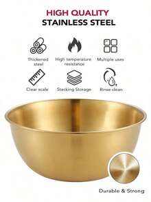 Powcan Stainless Steel Mixing Bowl Set, 3-Piece Nesting Bowls for Cooking, Baking, Salad, and Meal Prep | Stackable Design, Easy to Clean, Durable and Versatile for Kitchen Use - 金色-3件套 - 查看 3