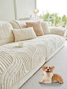 1 件毛绒天鹅绒提花沙发垫防滑宠物友好型座垫，冬季版加厚保暖沙发套，适用于 1-4 人座沙发装饰保护套，可机洗 - 彩色 - 查看 5