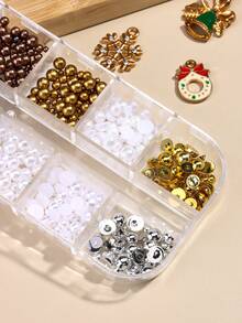 1 Box Autumn And Winter Color Nail Charm Brown White Gold Mixed Sizes Pearl Bead Mixed Steel Beads 3D Nail Gems Kawaii Cute Christmas Nail Art Decoration Nail Salon Accessories Nail Supplies DIY