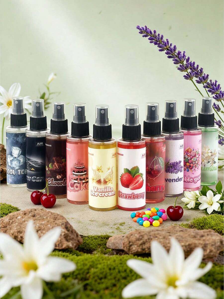 Autofraganz Nebel, langanhaltender blumiger Duft mit Vanille, Lavendel, Erdbeere, Kirsche, Jasmin, Kaugummi Süßnoten, Lufterfrischer für Auto und Zuhause, Geruchsentferner, Auto-Aromatherapie, orientalisch-gourmandiger holziger Duftspray, verwendbar auf dem Büroschreibtisch & in der Umkleidekabine, Schlafzimmer, Badezimmer, Arbeitszimmer, Geschenk für Pendler