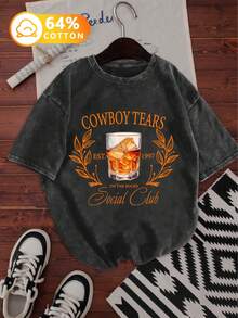 Summer Tops Women's Plus Size Stir Fried Snowflake Cotton Round Neck Short Sleeved T-Shirt, Denim Pattern Print, Sweet And Gentle Temperament, Plus Size Summer Tops Graphic Tees Women Summer Outfits For Women